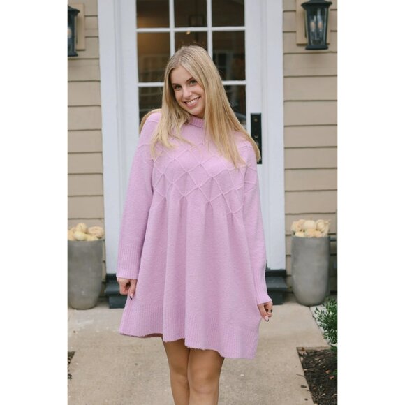 FREE PEOPLE Jaci Long Sleeve Mock Neck Sweater Dress in Lavender Size X-Small - Picture 1 of 14